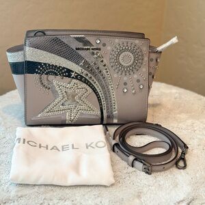 Michael Kors Silver and Gray Embellished Crossbody Bag